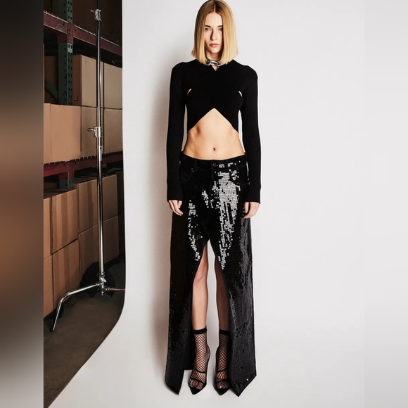 RtA Dresses & Skirts - RtA Slit Denim Sequin Maxi Skirt